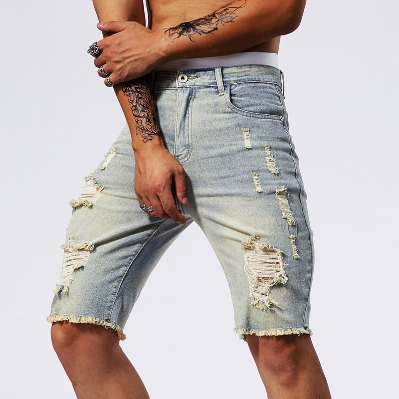Men's Denim Shorts Blue Slim F – Shorts Denim Frayed recenzja i cena