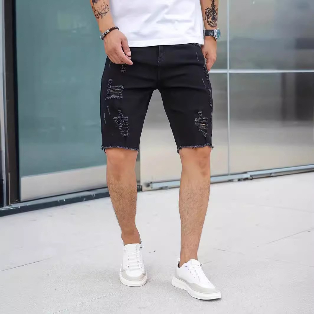Men's Denim Shorts Blue Slim F – Shorts Denim Frayed recenzja i cena