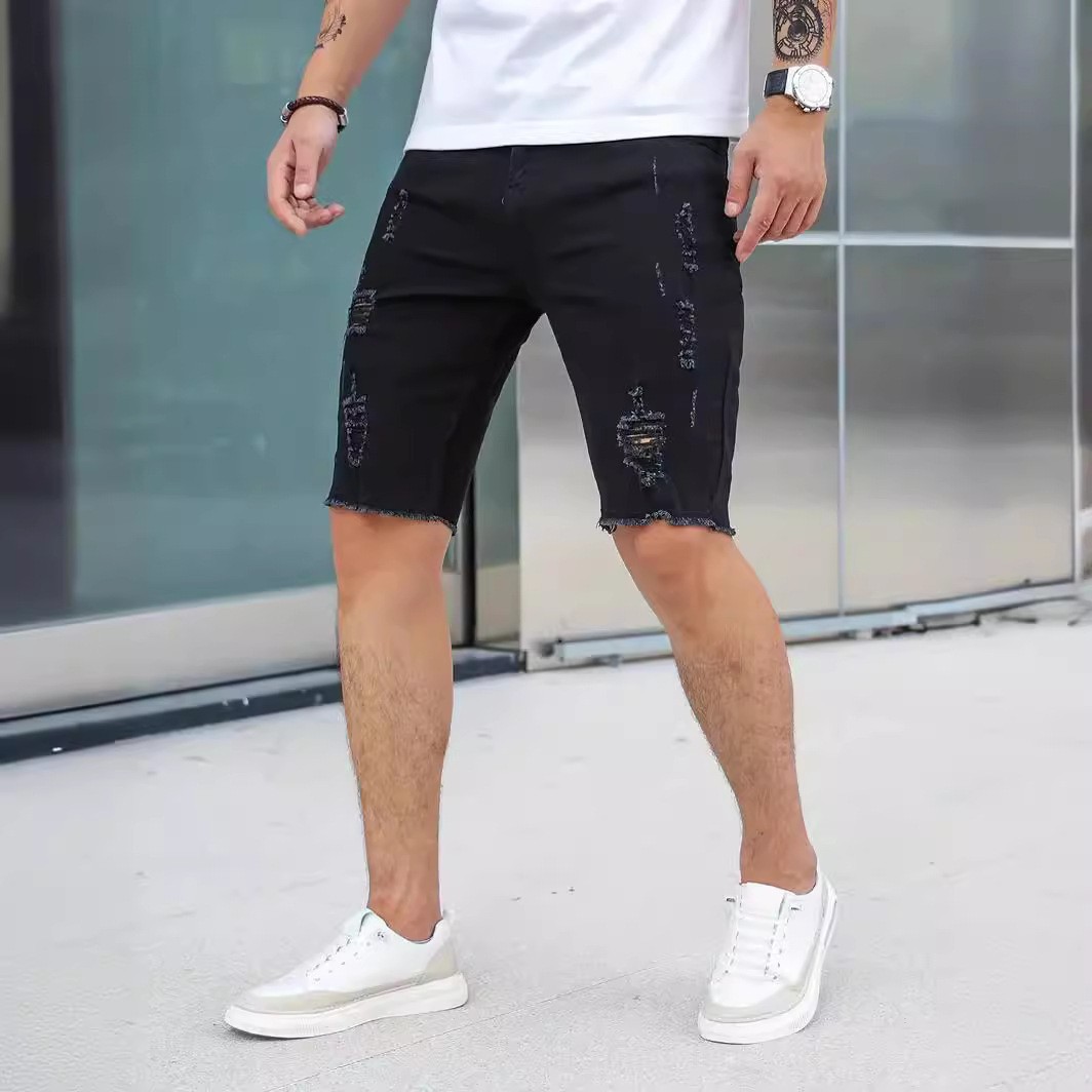 Men's Denim Shorts Blue Slim F – Shorts Denim Frayed recenzja i cena