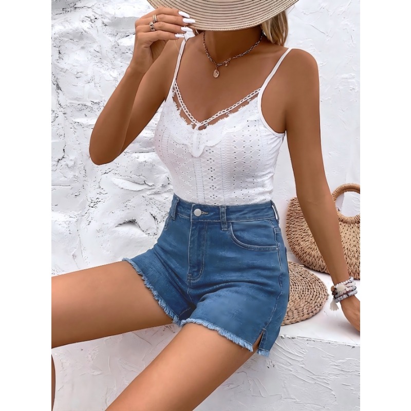 Women's High Waist Denim Short – Shorts Denim Frayed recenzja i cena