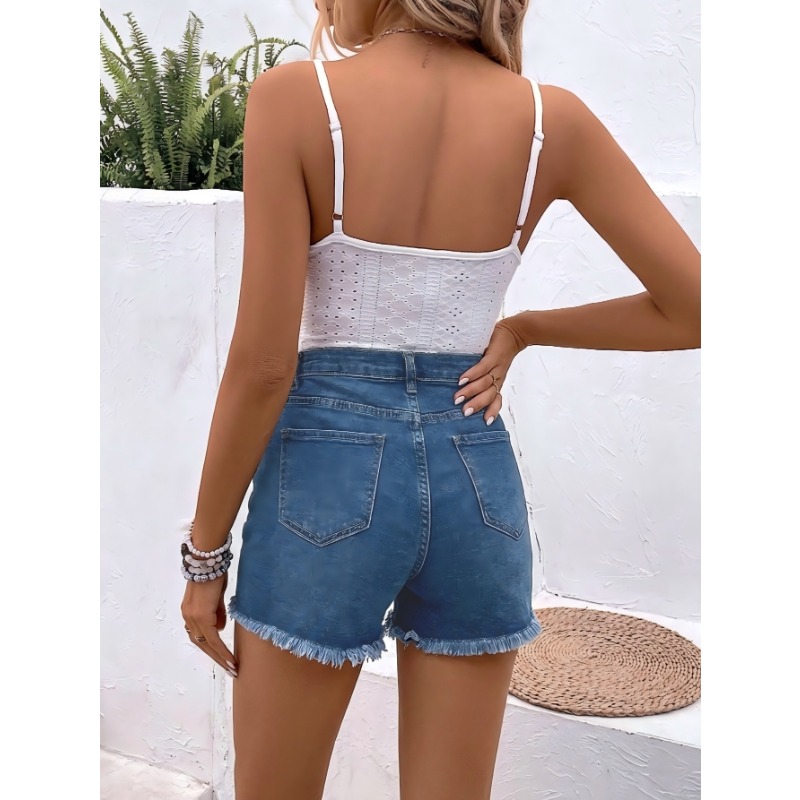 Women's High Waist Denim Short – Shorts Denim Frayed recenzja i cena