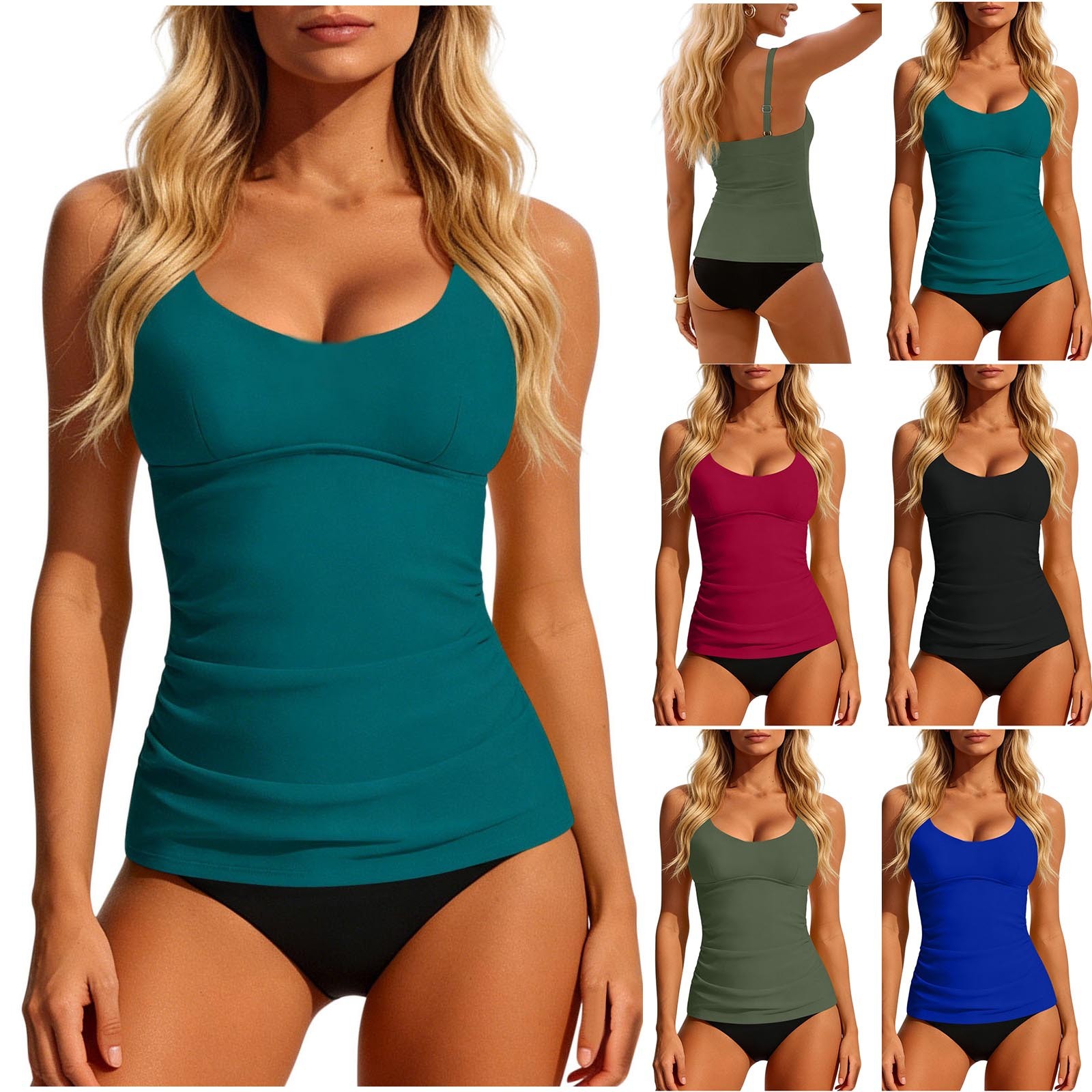 Women's 2026 Tankini Teal Scoo – Swimsuit Bikini Ruched recenzja i cena
