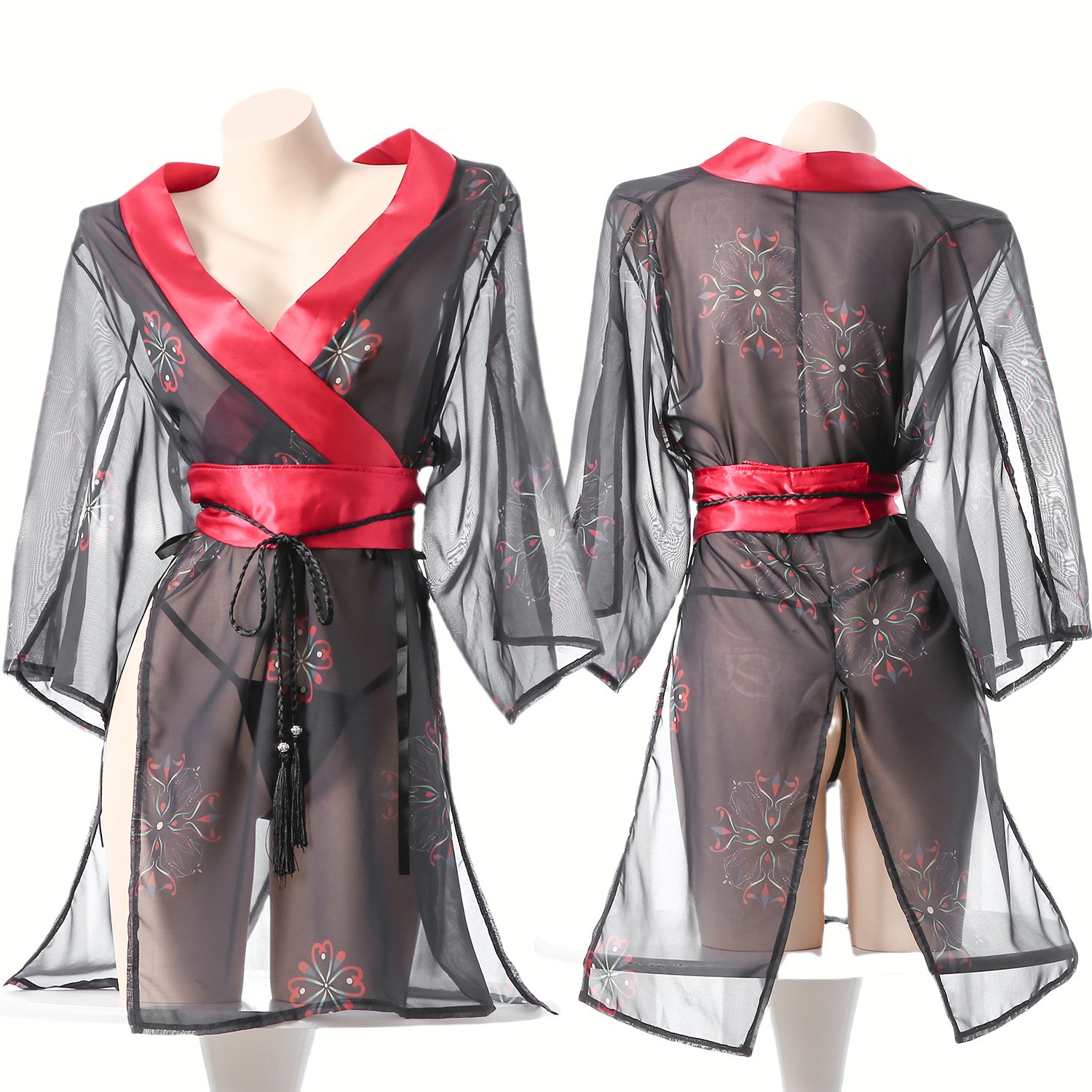 Women's Black Sheer Mesh Japan – Kimono Sheer Floral recenzja i cena
