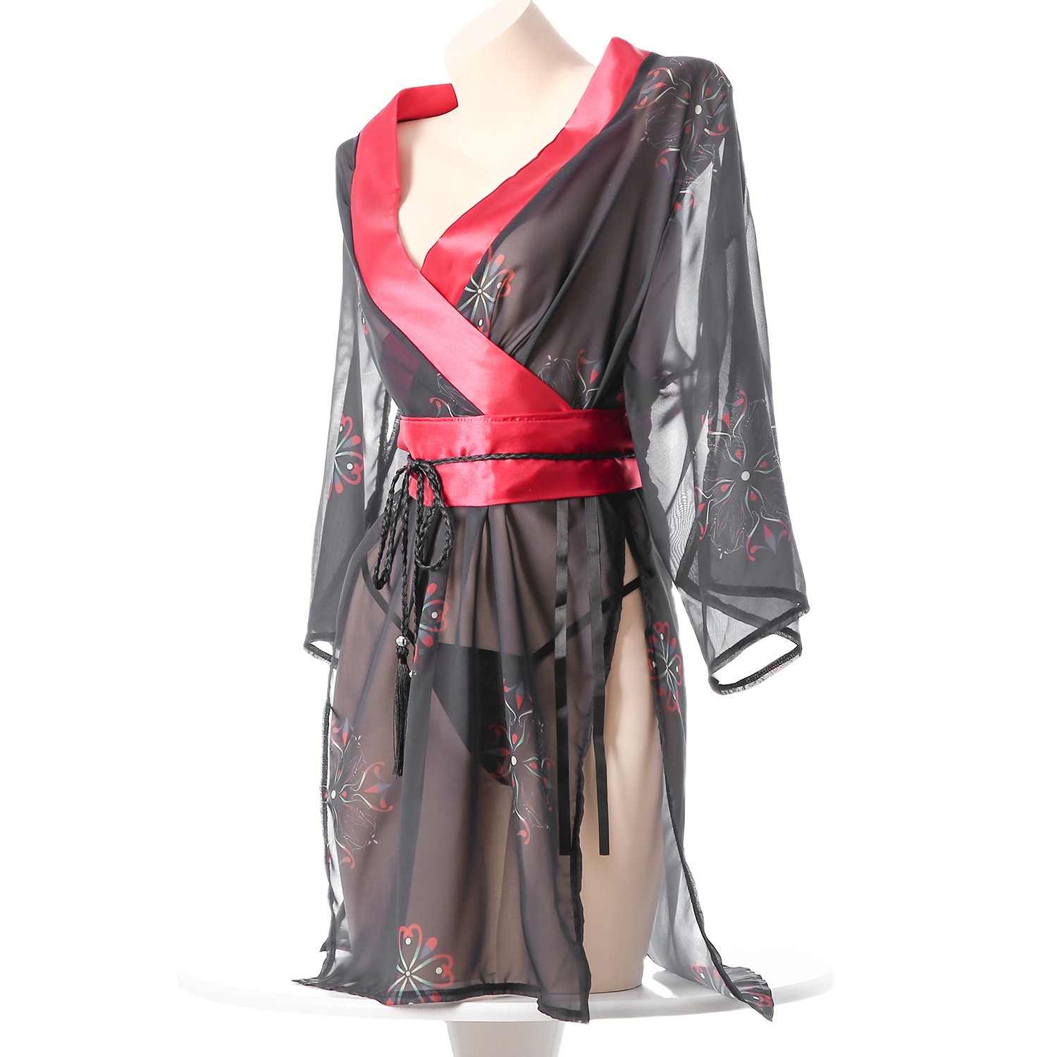Women's Black Sheer Mesh Japan – Kimono Sheer Floral recenzja i cena