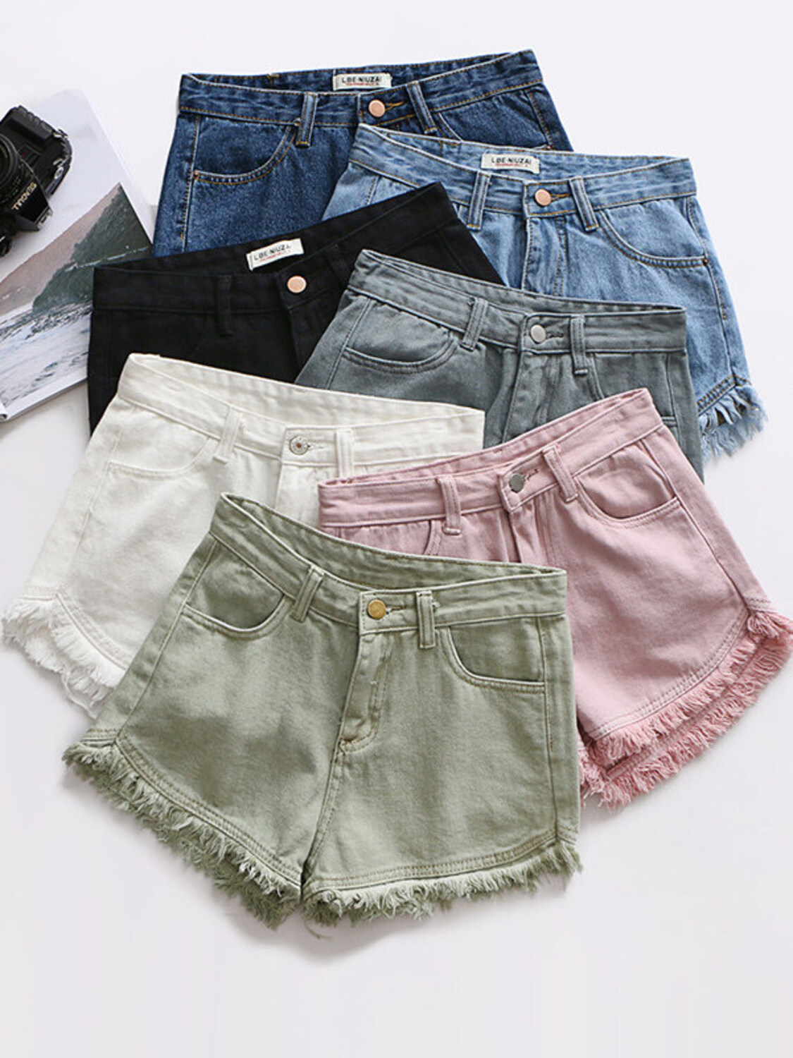 Women's High Waist Denim Short – Shorts Denim Frayed recenzja i cena