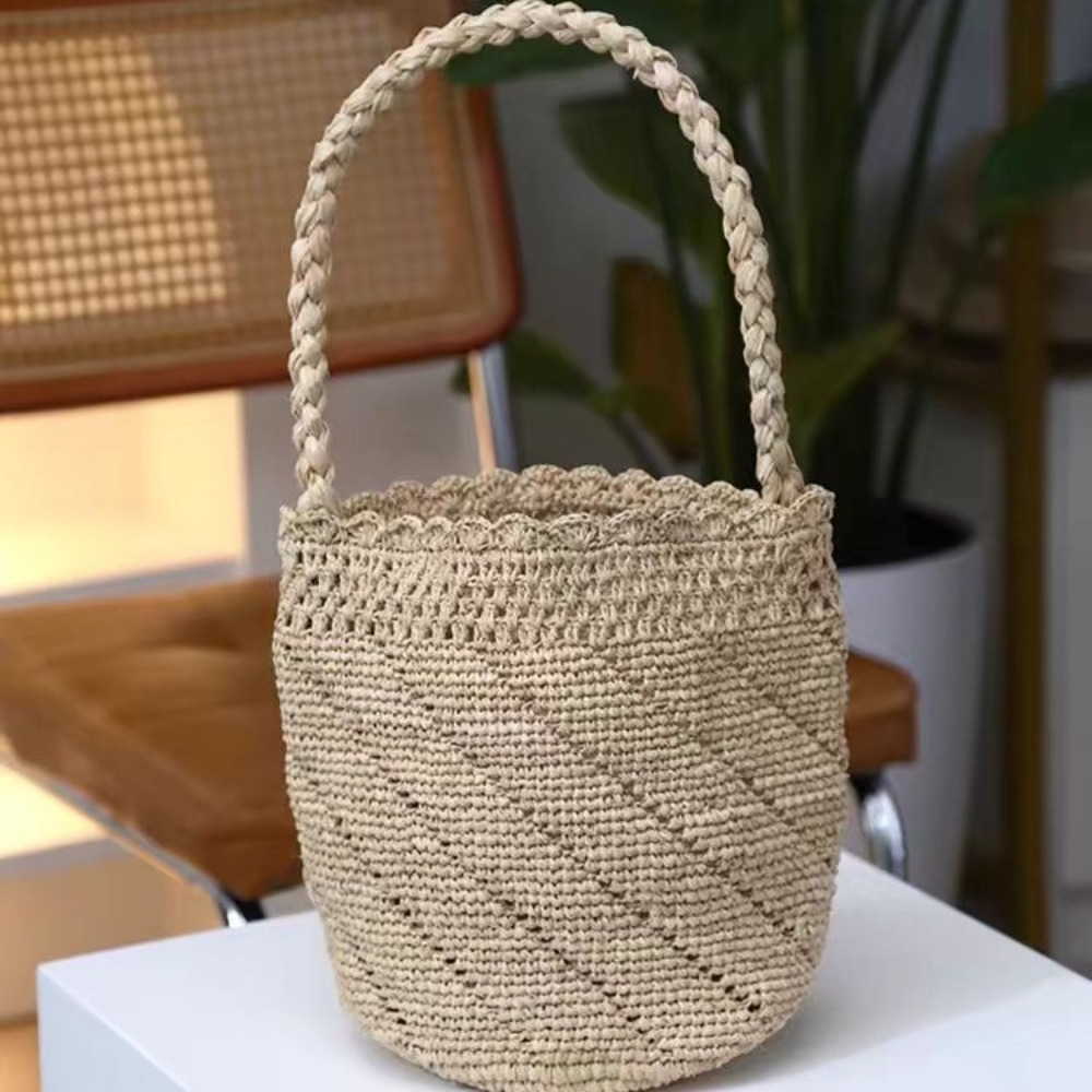 Handmade Crochet Straw Bucket  – Crochet Bag Raffia recenzja i cena