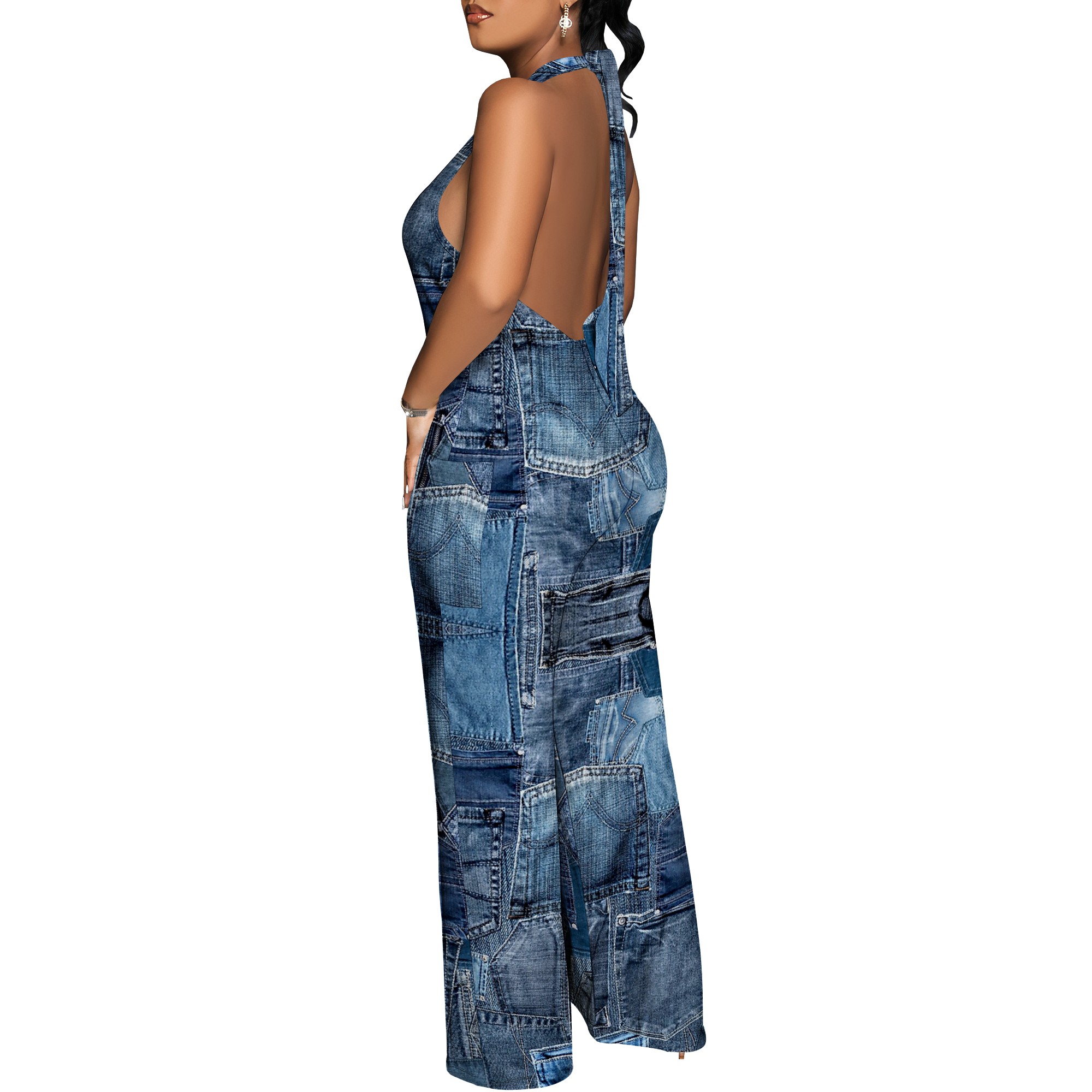 Denim Patchwork Halter V-Neck  – Maxi Dress Halter recenzja i cena