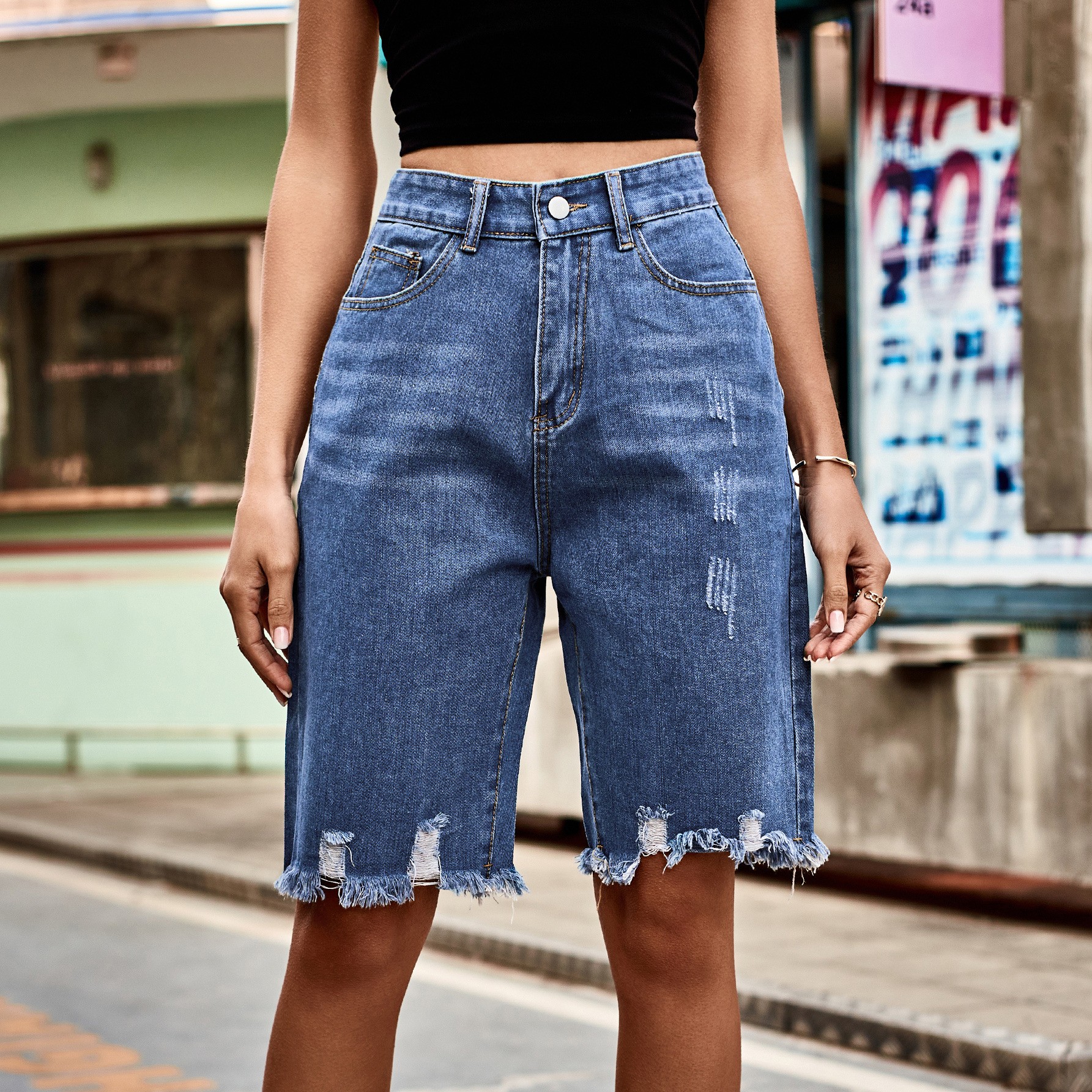 Summer Women's Clothing Distre – Shorts Denim Frayed recenzja i cena