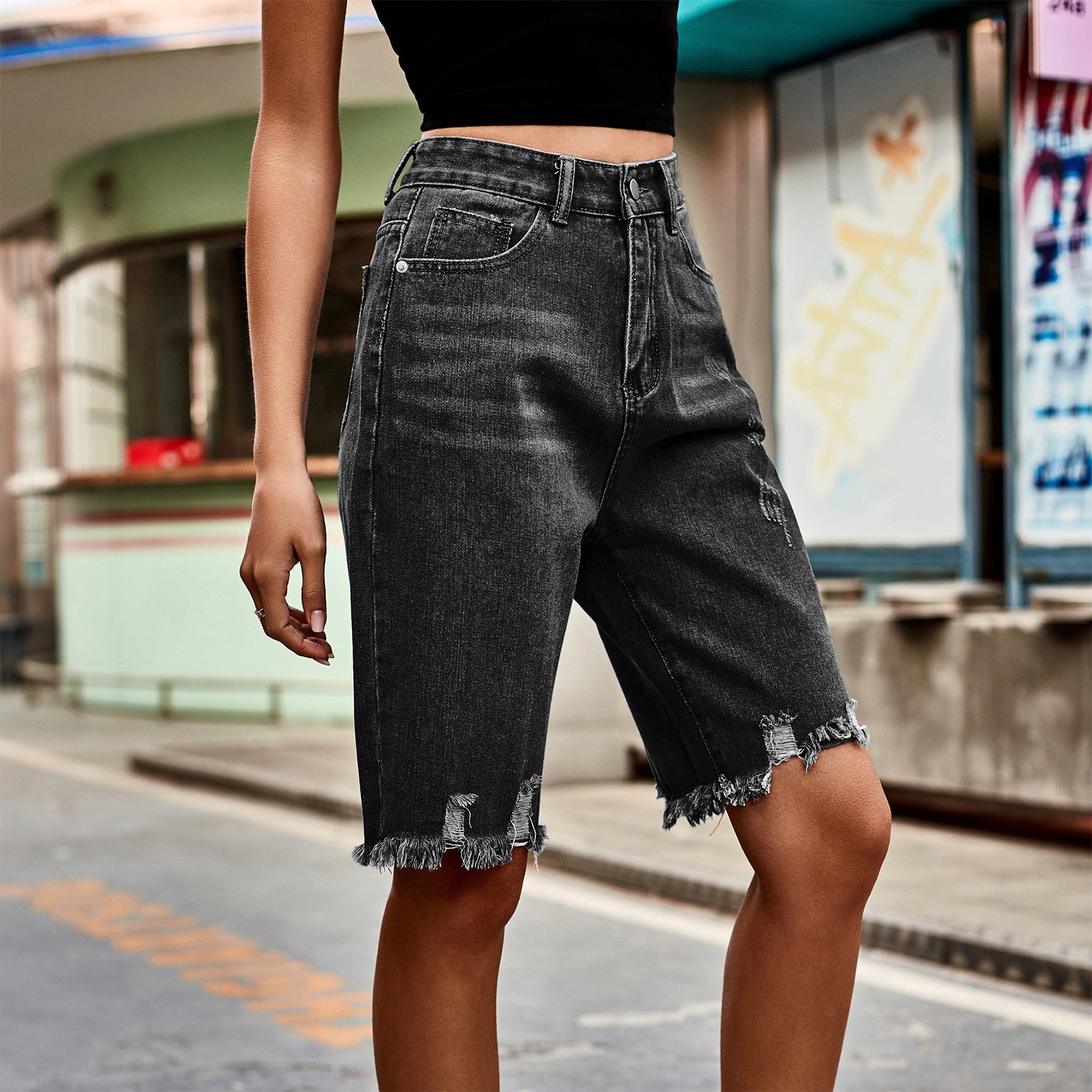 Summer Women's Clothing Distre – Shorts Denim Frayed recenzja i cena