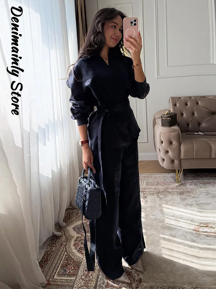 Casual Women's Linen Pants Set – Linen Pant Wide recenzja i cena