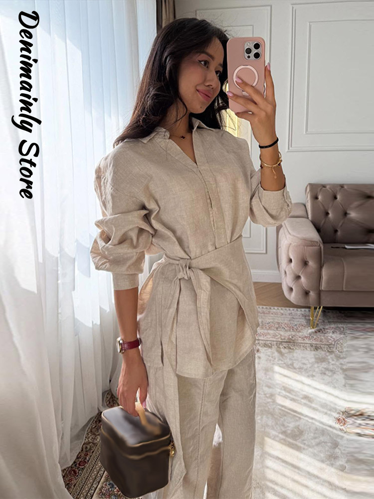 Casual Women's Linen Pants Set – Linen Pant Wide recenzja i cena