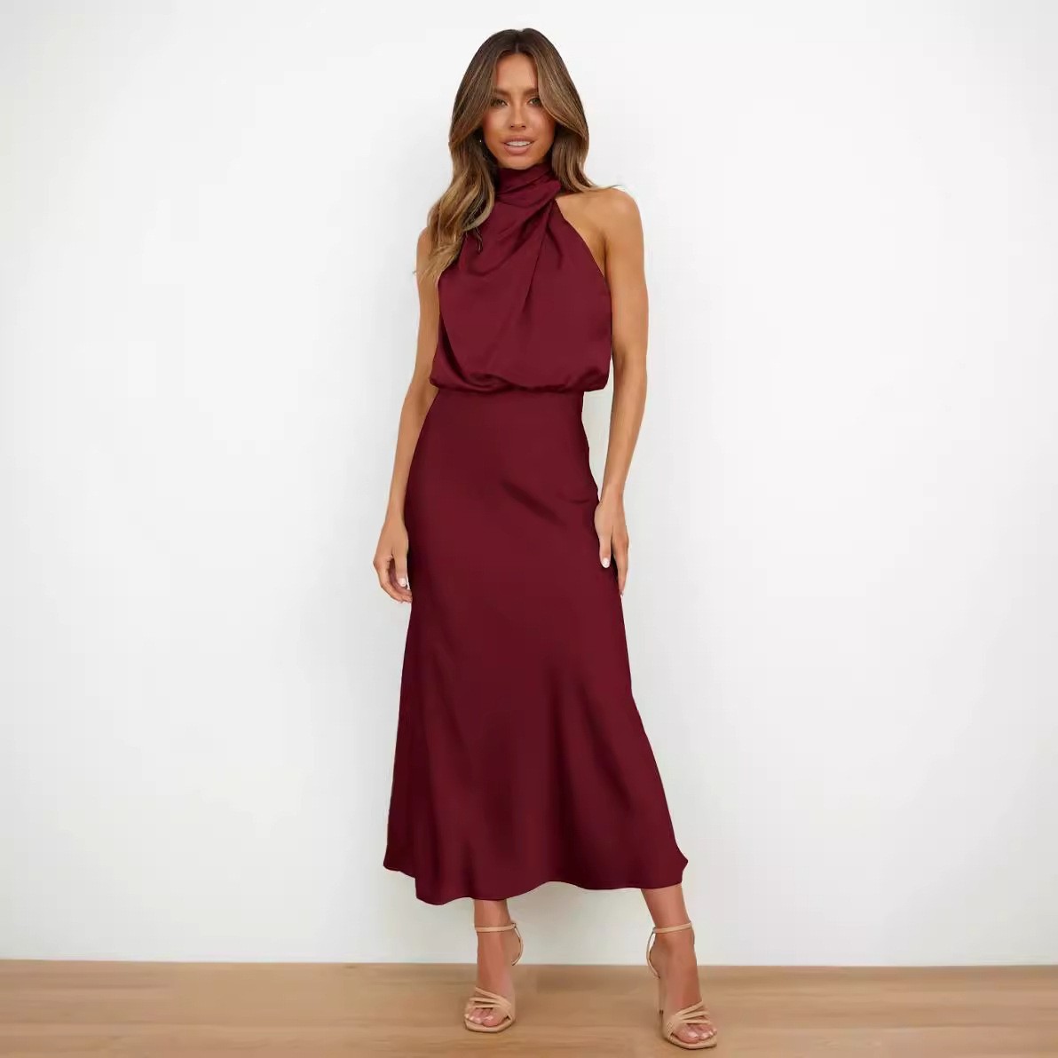 Satin Dress Sleeveless Halter  – Maxi Dress Halter recenzja i cena