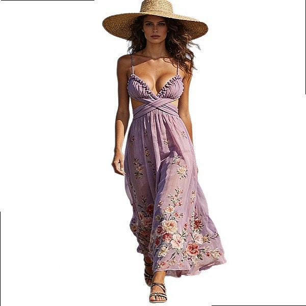 Women's Chiffon Floral Print L – Maxi Dress Halter recenzja i cena