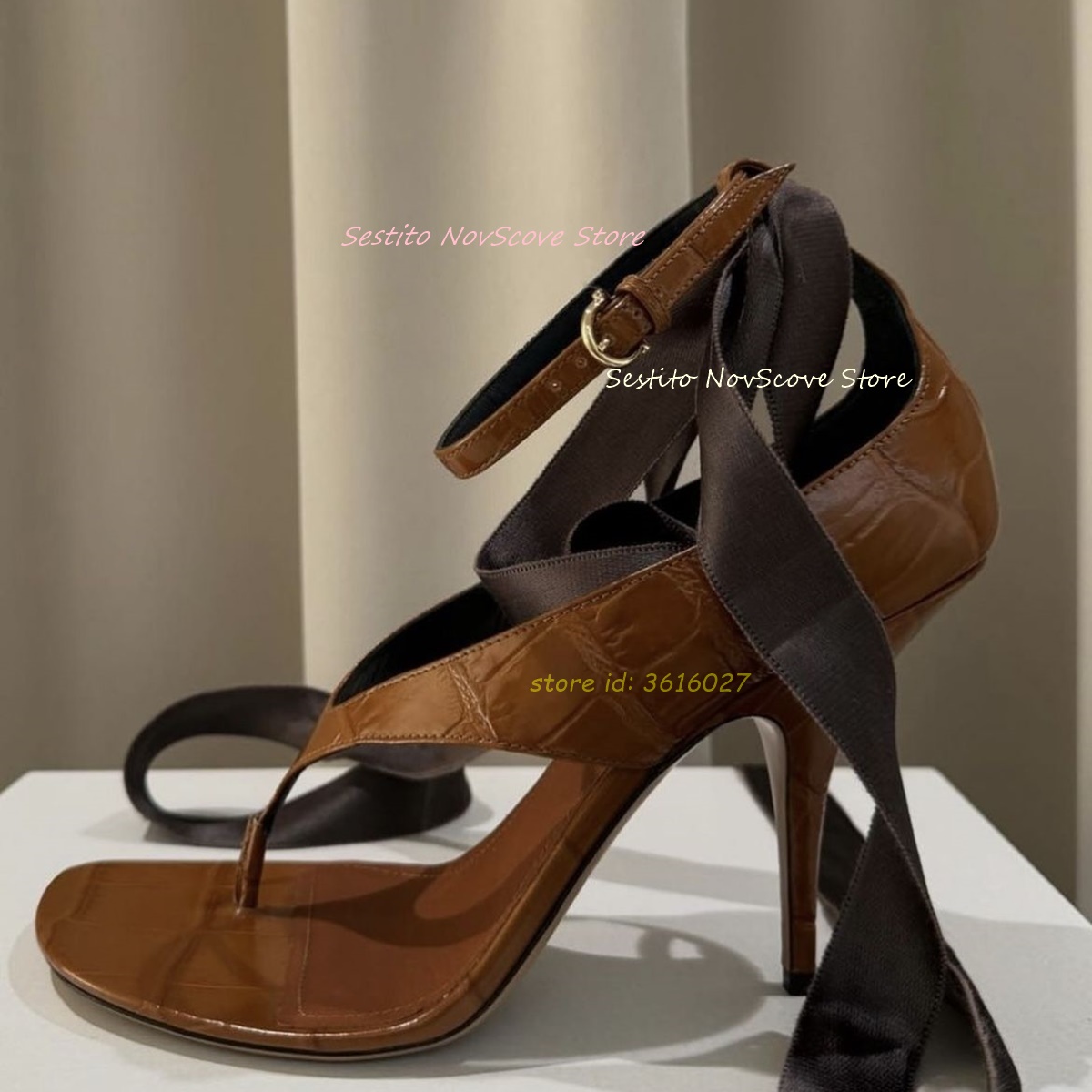 Brown Open Toe Lace Up Sandals – Cover Up Kaftan recenzja i cena