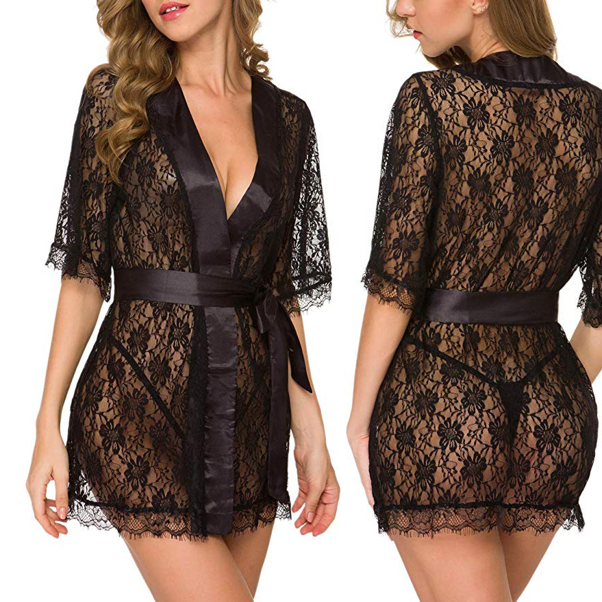Floral Lace V-Neck Lingerie Ni – Kimono Sheer Floral recenzja i cena